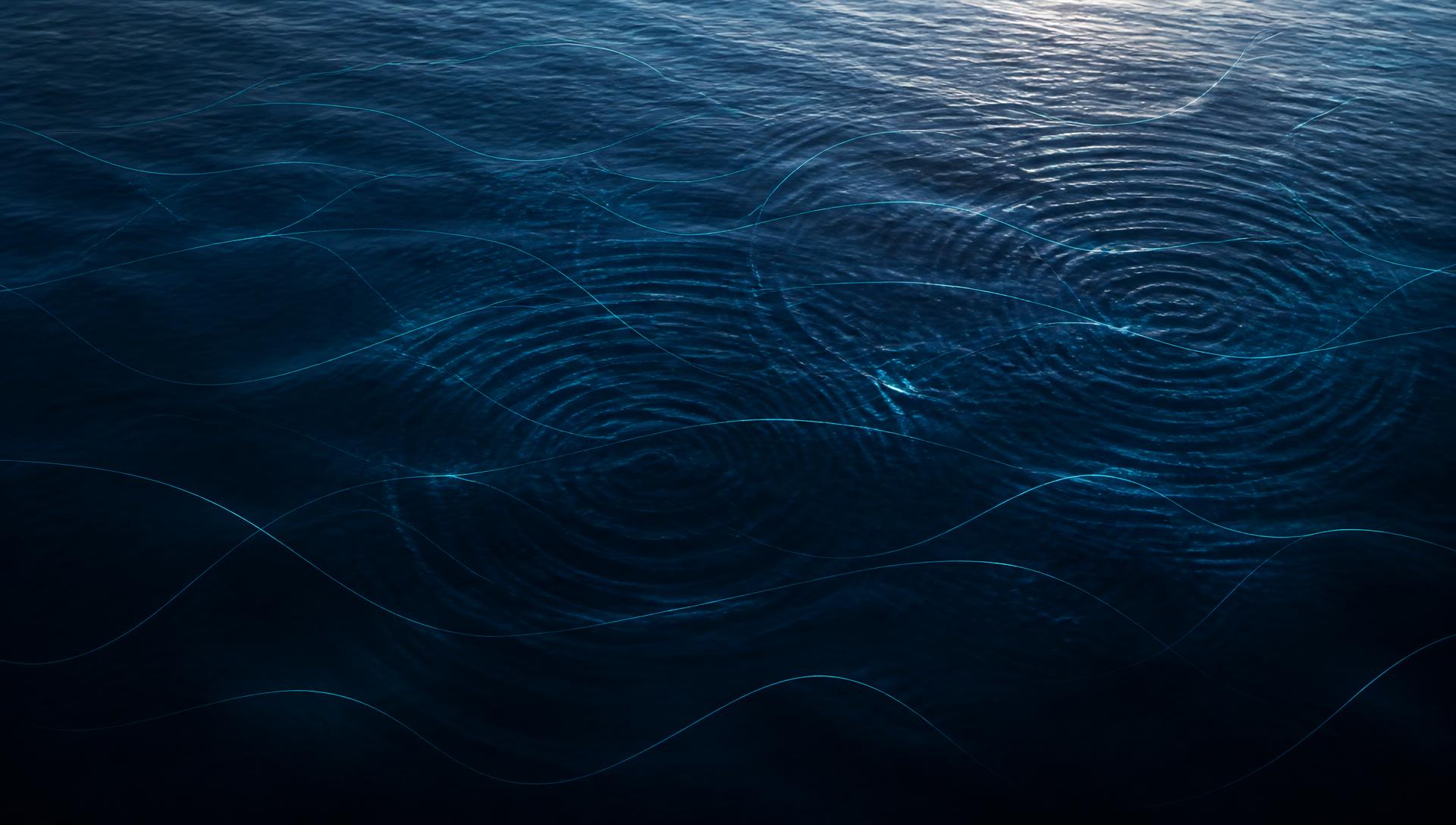 Ocean surface with converging wave patterns